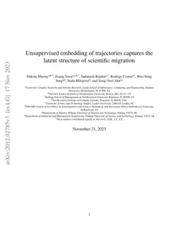 Unsupervised embedding of trajectories captures the latent structure of
  scientific migration