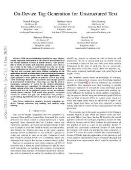 On-Device Tag Generation for Unstructured Text