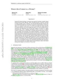 When Do Curricula Work?