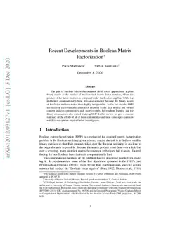 Recent Developments in Boolean Matrix Factorization