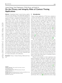 On the Privacy and Integrity Risks of Contact-Tracing Applications