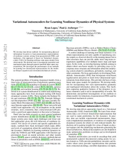 Variational Autoencoders for Learning Nonlinear Dynamics of Physical
  Systems