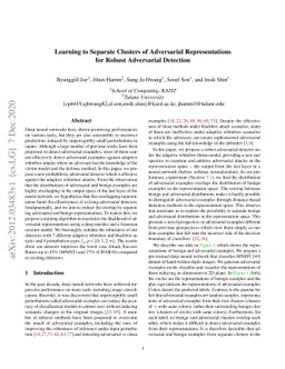 Learning to Separate Clusters of Adversarial Representations for Robust
  Adversarial Detection