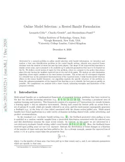 Online Model Selection: a Rested Bandit Formulation