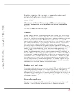 Teaching reproducible research for medical students and postgraduate
  pharmaceutical scientists