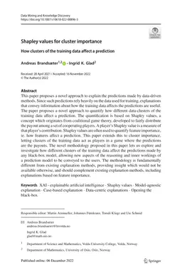 Shapley values for cluster importance: How clusters of the training data
  affect a prediction