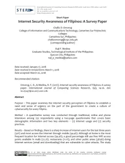 Internet Security Awareness of Filipinos: A Survey Paper