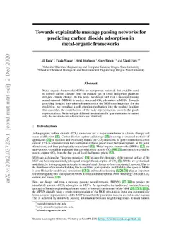 Towards explainable message passing networks for predicting carbon
  dioxide adsorption in metal-organic frameworks