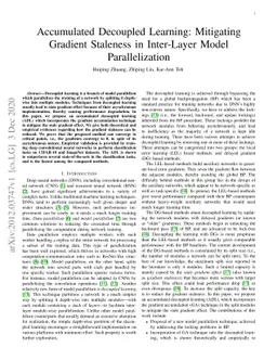 Accumulated Decoupled Learning: Mitigating Gradient Staleness in
  Inter-Layer Model Parallelization