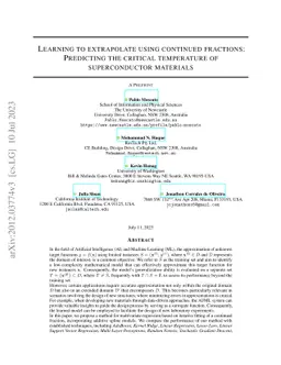 Learning to extrapolate using continued fractions: Predicting the
  critical temperature of superconductor materials