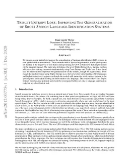 Triplet Entropy Loss: Improving The Generalisation of Short Speech
  Language Identification Systems