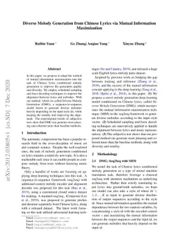 Diverse Melody Generation from Chinese Lyrics via Mutual Information
  Maximization
