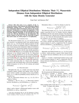 Independent Elliptical Distributions Minimize Their $\mathcal{W}_2$
  Wasserstein Distance from Independent Elliptical Distributions with the Same
  Density Generator