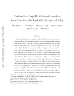 Risk-Sensitive Deep RL: Variance-Constrained Actor-Critic Provably Finds
  Globally Optimal Policy