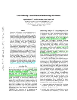 On Generating Extended Summaries of Long Documents