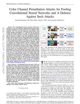 Color Channel Perturbation Attacks for Fooling Convolutional Neural
  Networks and A Defense Against Such Attacks