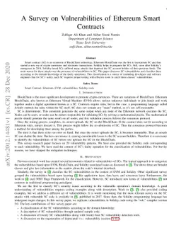 A Survey on Vulnerabilities of Ethereum Smart Contracts