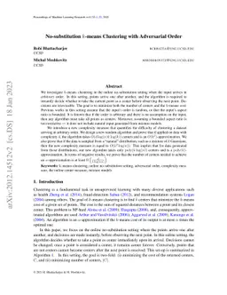No-substitution k-means Clustering with Adversarial Order