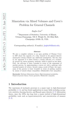 Minoration via Mixed Volumes and Cover's Problem for General Channels