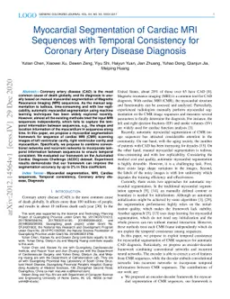 Myocardial Segmentation of Cardiac MRI Sequences with Temporal
  Consistency for Coronary Artery Disease Diagnosis