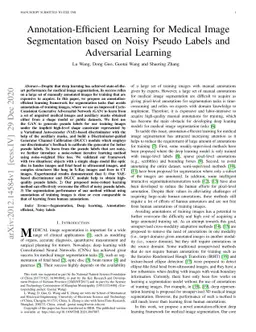 Annotation-Efficient Learning for Medical Image Segmentation based on
  Noisy Pseudo Labels and Adversarial Learning