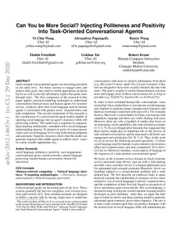 Can You be More Social? Injecting Politeness and Positivity into
  Task-Oriented Conversational Agents