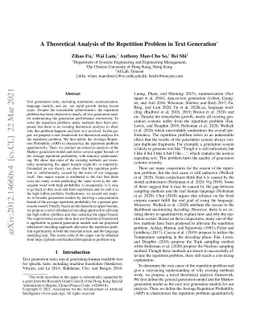 A Theoretical Analysis of the Repetition Problem in Text Generation