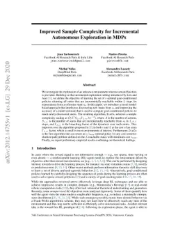 Improved Sample Complexity for Incremental Autonomous Exploration in
  MDPs