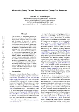 Generating Query Focused Summaries from Query-Free Resources