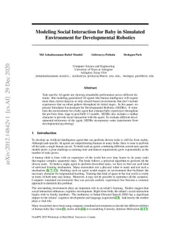 Modeling Social Interaction for Baby in Simulated Environment for
  Developmental Robotics