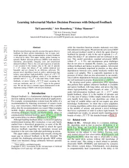 Learning Adversarial Markov Decision Processes with Delayed Feedback