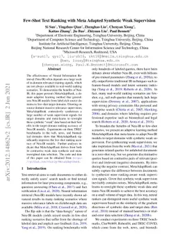Few-Shot Text Ranking with Meta Adapted Synthetic Weak Supervision