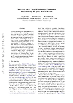 WikiTableT: A Large-Scale Data-to-Text Dataset for Generating Wikipedia
  Article Sections