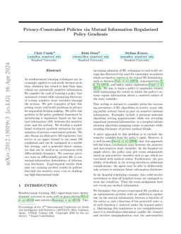 Privacy-Constrained Policies via Mutual Information Regularized Policy
  Gradients