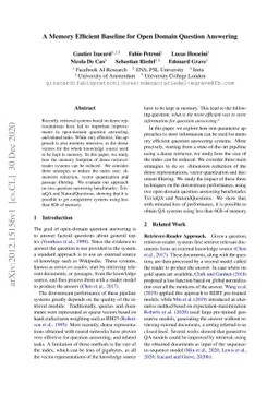 A Memory Efficient Baseline for Open Domain Question Answering
