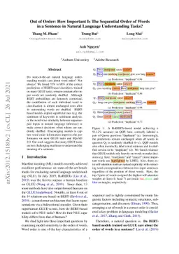 Out of Order: How Important Is The Sequential Order of Words in a
  Sentence in Natural Language Understanding Tasks?
