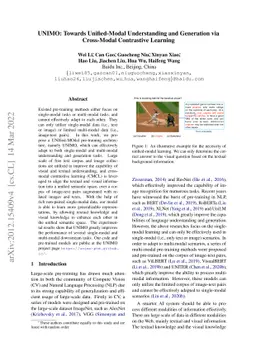 UNIMO: Towards Unified-Modal Understanding and Generation via
  Cross-Modal Contrastive Learning