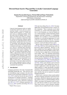 Directed Beam Search: Plug-and-Play Lexically Constrained Language
  Generation