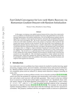 Fast Global Convergence for Low-rank Matrix Recovery via Riemannian
  Gradient Descent with Random Initialization