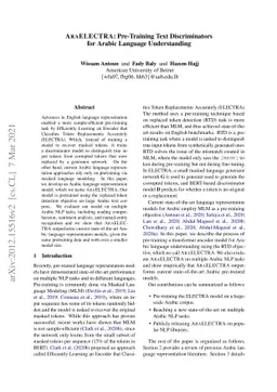 AraELECTRA: Pre-Training Text Discriminators for Arabic Language
  Understanding