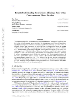 Towards Understanding Asynchronous Advantage Actor-critic: Convergence
  and Linear Speedup