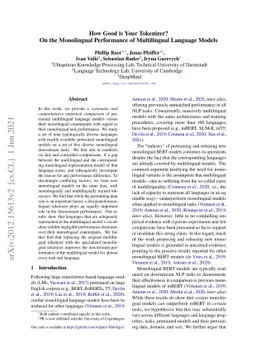 How Good is Your Tokenizer? On the Monolingual Performance of
  Multilingual Language Models