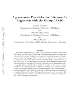 Approximate Post-Selective Inference for Regression with the Group LASSO