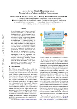 Moral Stories: Situated Reasoning about Norms, Intents, Actions, and
  their Consequences