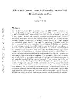 Educational Content Linking for Enhancing Learning Need Remediation in
  MOOCs