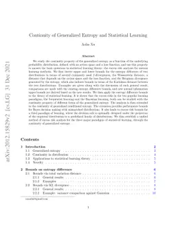 Continuity of Generalized Entropy and Statistical Learning