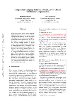 Using Natural Language Relations between Answer Choices for Machine
  Comprehension