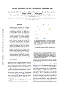 Intrinsic Bias Metrics Do Not Correlate with Application Bias