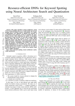 Resource-efficient DNNs for Keyword Spotting using Neural Architecture
  Search and Quantization