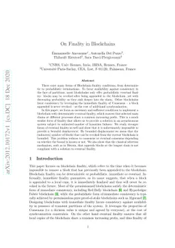 On Finality in Blockchains